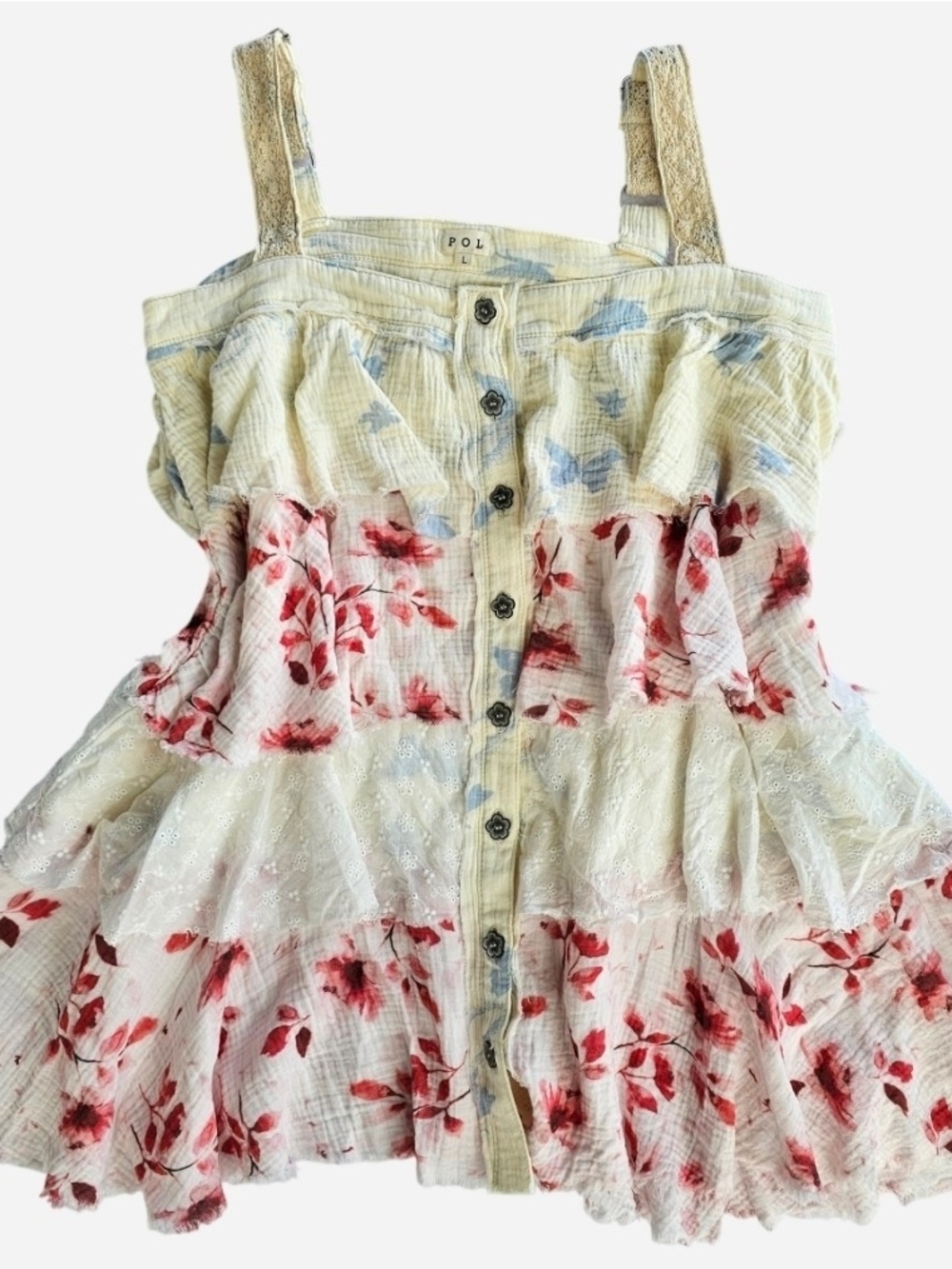 POL NWOT Cream and Red Floral Tiered Mini Dress